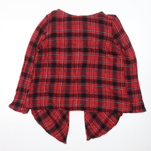 Next Womens Red Plaid Viscose Long Sleeve Tunic Blouse Size 18