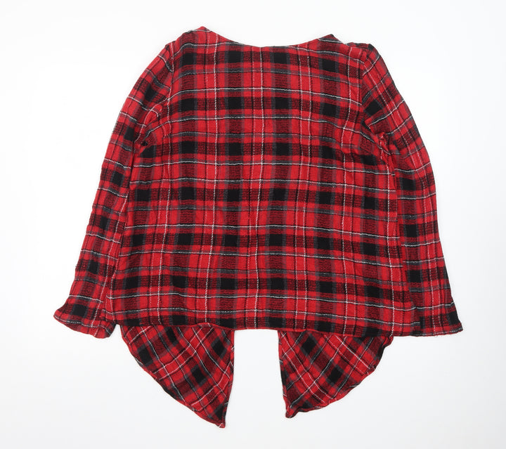Next Womens Red Plaid Viscose Long Sleeve Tunic Blouse Size 18