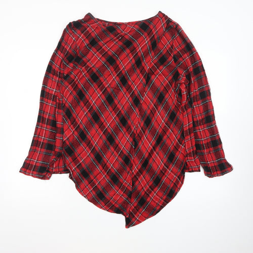 Next Womens Red Plaid Viscose Long Sleeve Tunic Blouse Size 18