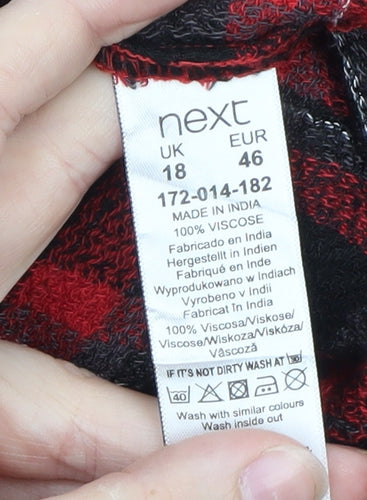 Next Womens Red Plaid Viscose Long Sleeve Tunic Blouse Size 18