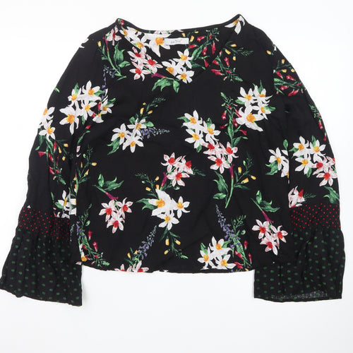 Marks and Spencer Women's Black Floral V-Neck Long Sleeve Tunic Blouse Size 14