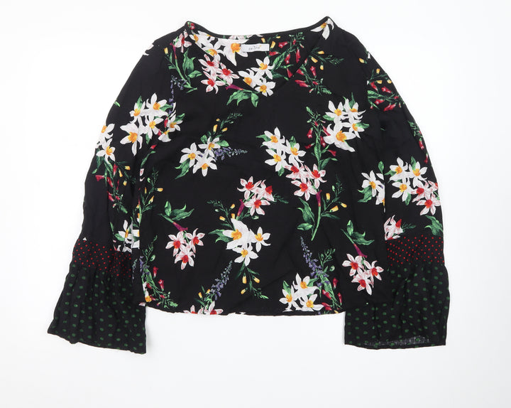 Marks and Spencer Women's Black Floral V-Neck Long Sleeve Tunic Blouse Size 14