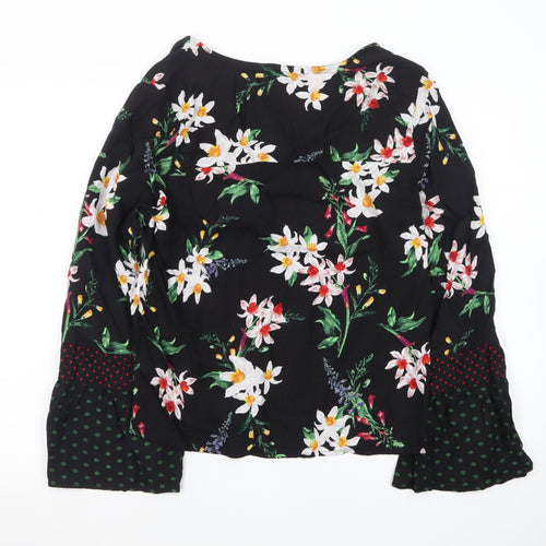 Marks and Spencer Women's Black Floral V-Neck Long Sleeve Tunic Blouse Size 14