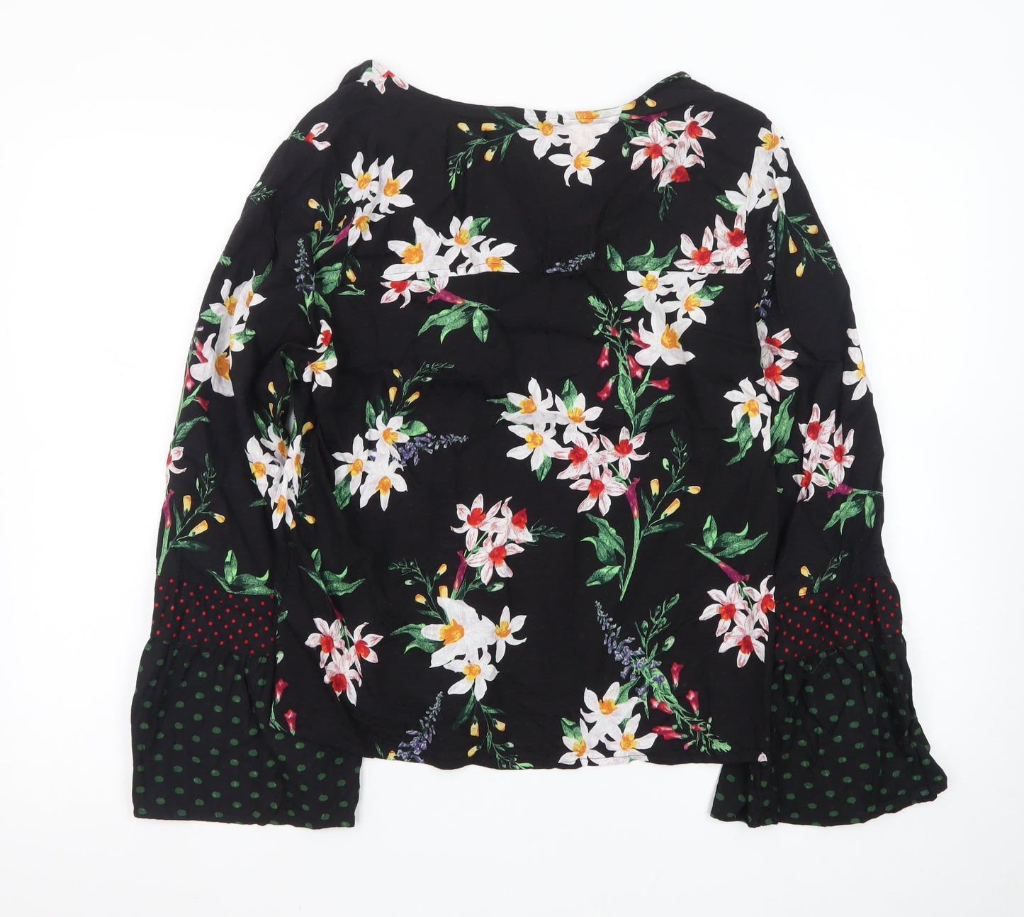 Marks and Spencer Women's Black Floral V-Neck Long Sleeve Tunic Blouse Size 14