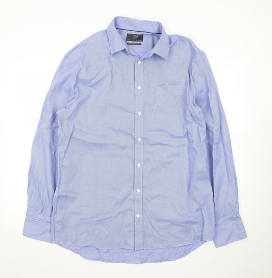 Marks and Spencer Men’s Blue Check 16 Regular Fit Cotton Dress Shirt