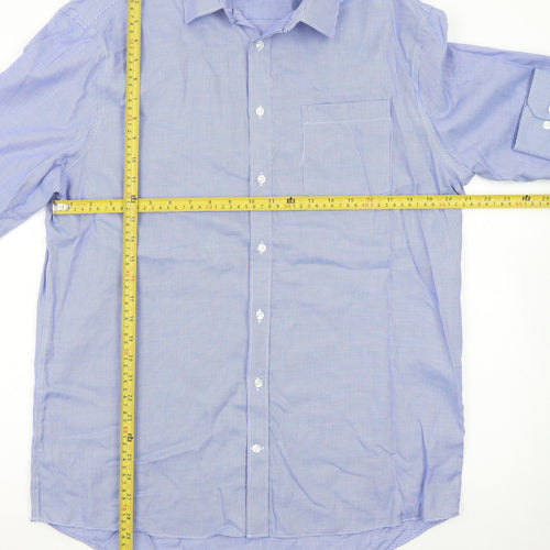 Marks and Spencer Men’s Blue Check 16 Regular Fit Cotton Dress Shirt