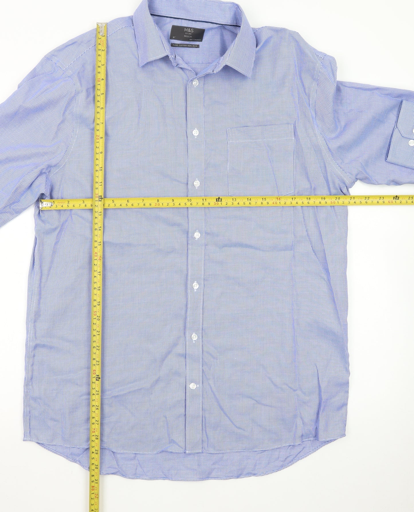 Marks and Spencer Men’s Blue Check 16 Regular Fit Cotton Dress Shirt