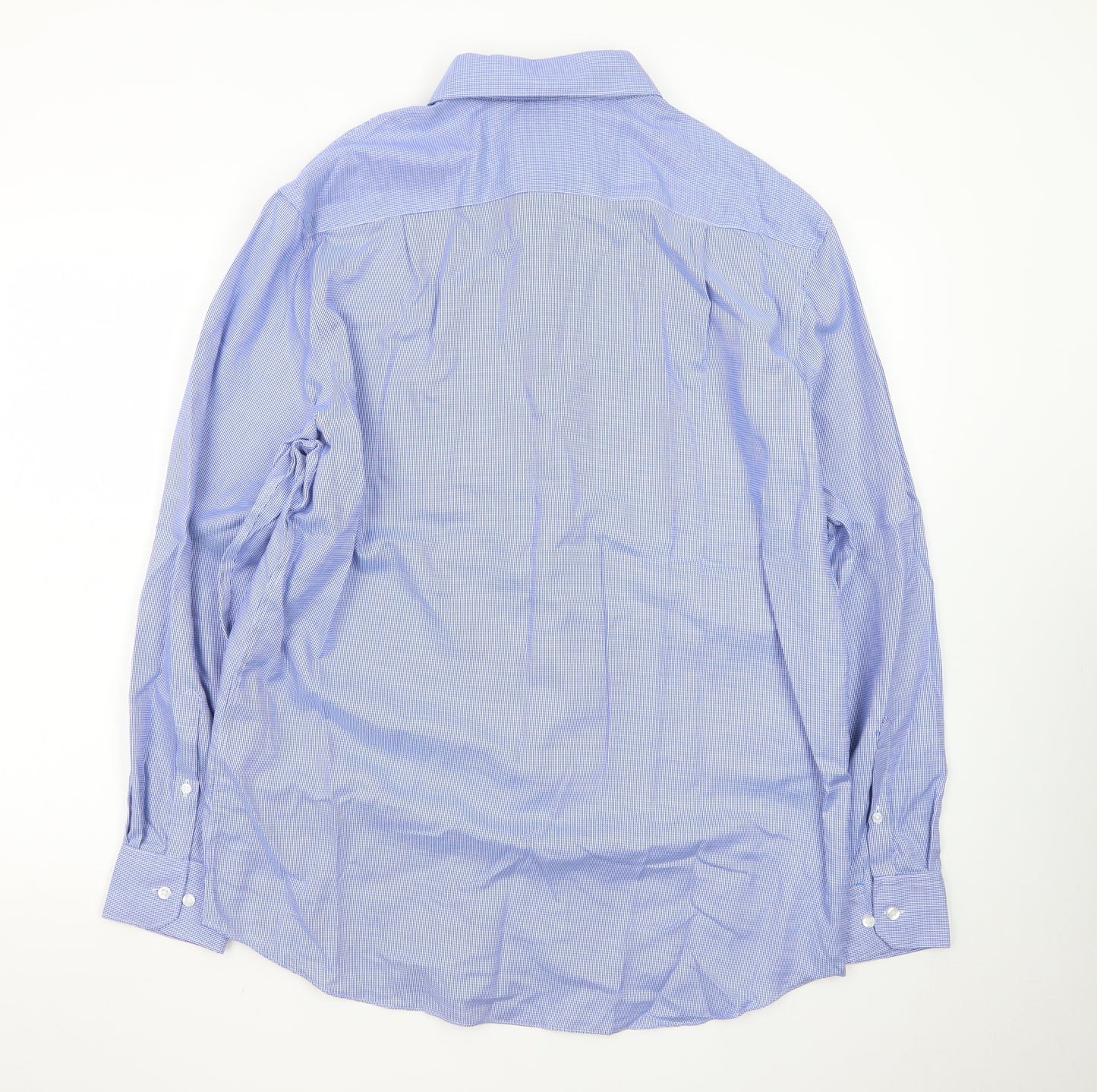 Marks and Spencer Men’s Blue Check 16 Regular Fit Cotton Dress Shirt