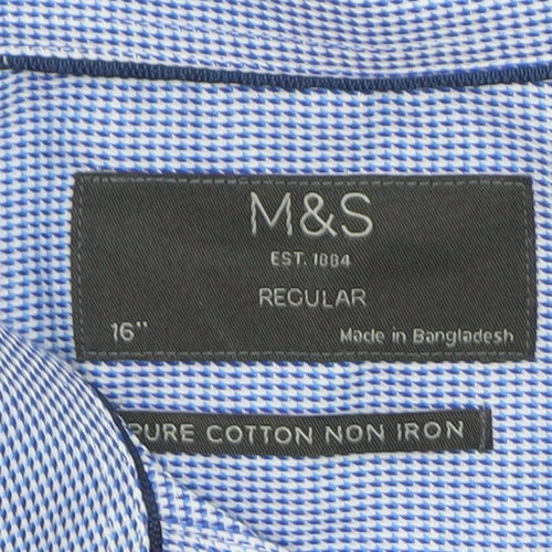 Marks and Spencer Men’s Blue Check 16 Regular Fit Cotton Dress Shirt