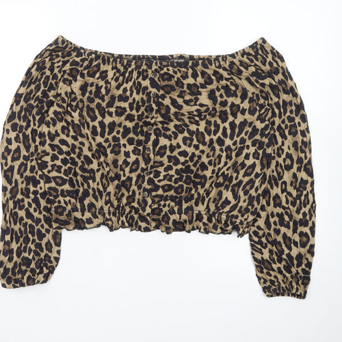 H&M Women Brown Leopard Off Shoulder Cropped Blouse M