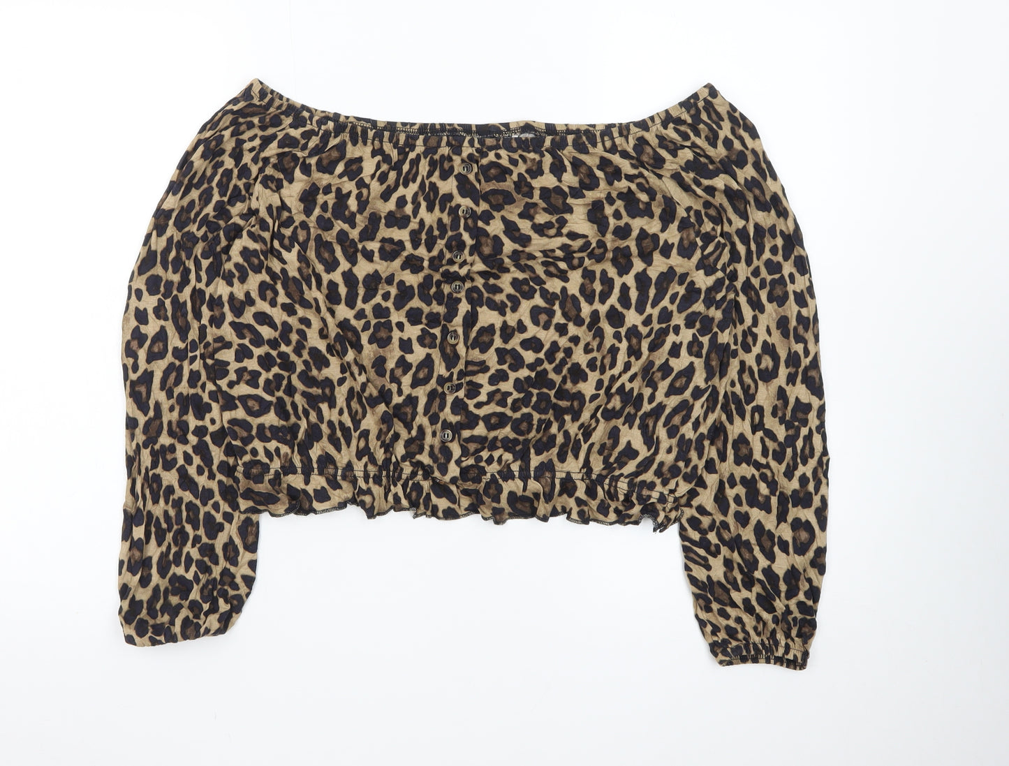 H&M Women Brown Leopard Off Shoulder Cropped Blouse M
