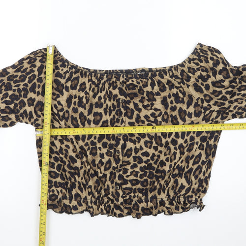 H&M Women Brown Leopard Off Shoulder Cropped Blouse M