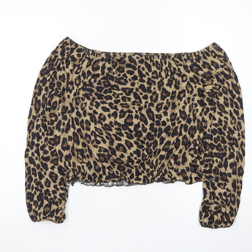 H&M Women Brown Leopard Off Shoulder Cropped Blouse M