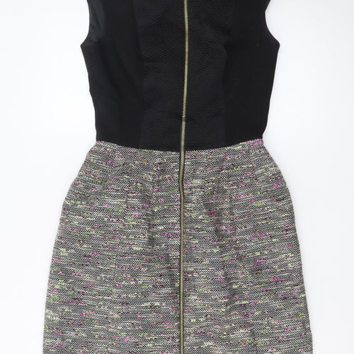 Ted Baker Women Black Multi Skater Dress Size 8 Zip Front