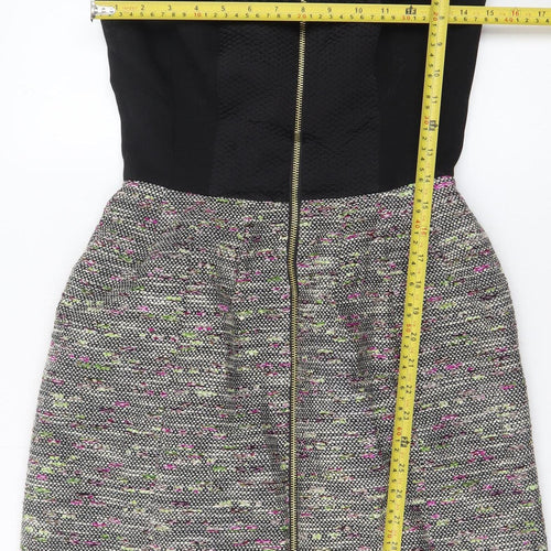 Ted Baker Women Black Multi Skater Dress Size 8 Zip Front