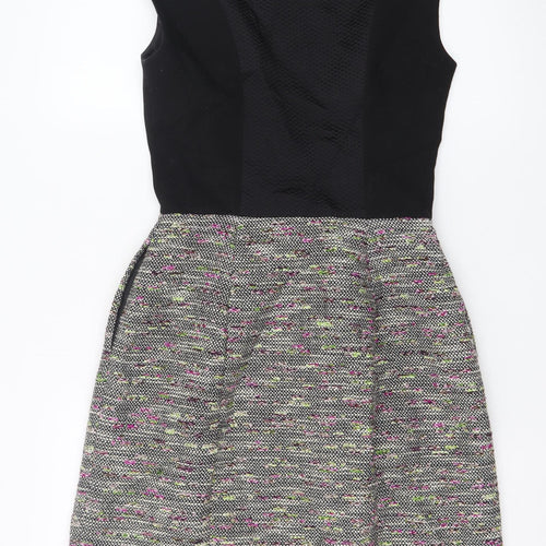 Ted Baker Women Black Multi Skater Dress Size 8 Zip Front