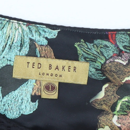 Ted Baker Women Black Multi Skater Dress Size 8 Zip Front
