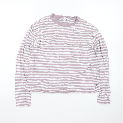Monki Womens Pink White Striped Long Sleeve Cotton T-Shirt Size S
