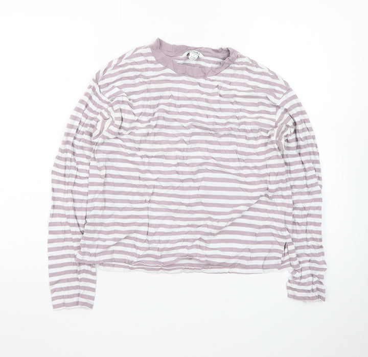 Monki Womens Pink White Striped Long Sleeve Cotton T-Shirt Size S