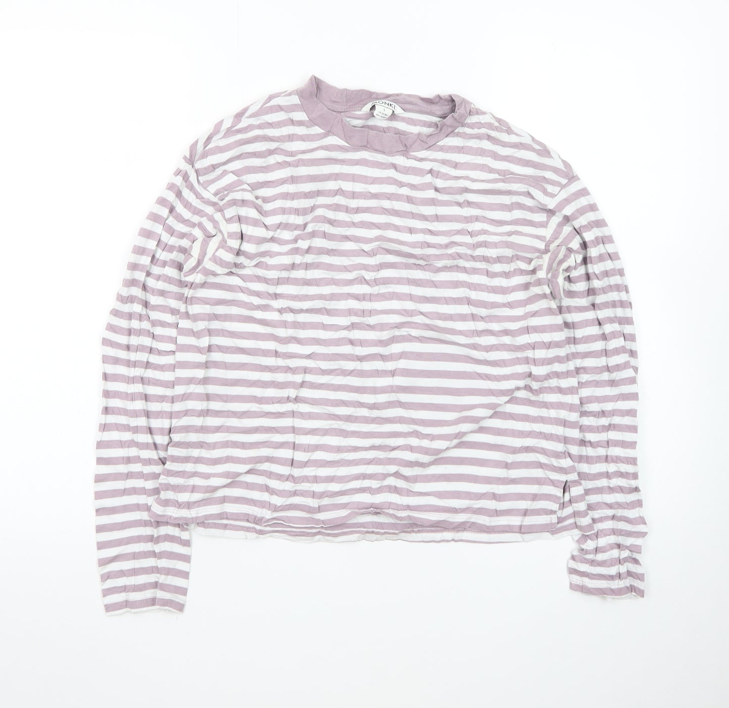 Monki Womens Pink White Striped Long Sleeve Cotton T-Shirt Size S