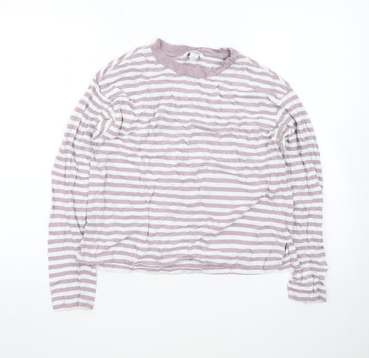 Monki Womens Pink White Striped Long Sleeve Cotton T-Shirt Size S