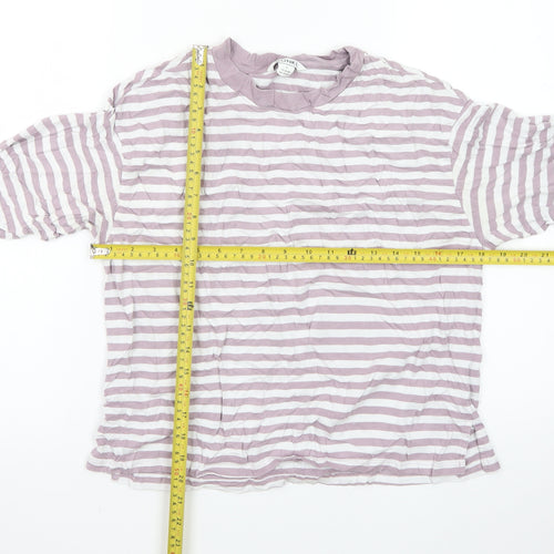 Monki Womens Pink White Striped Long Sleeve Cotton T-Shirt Size S