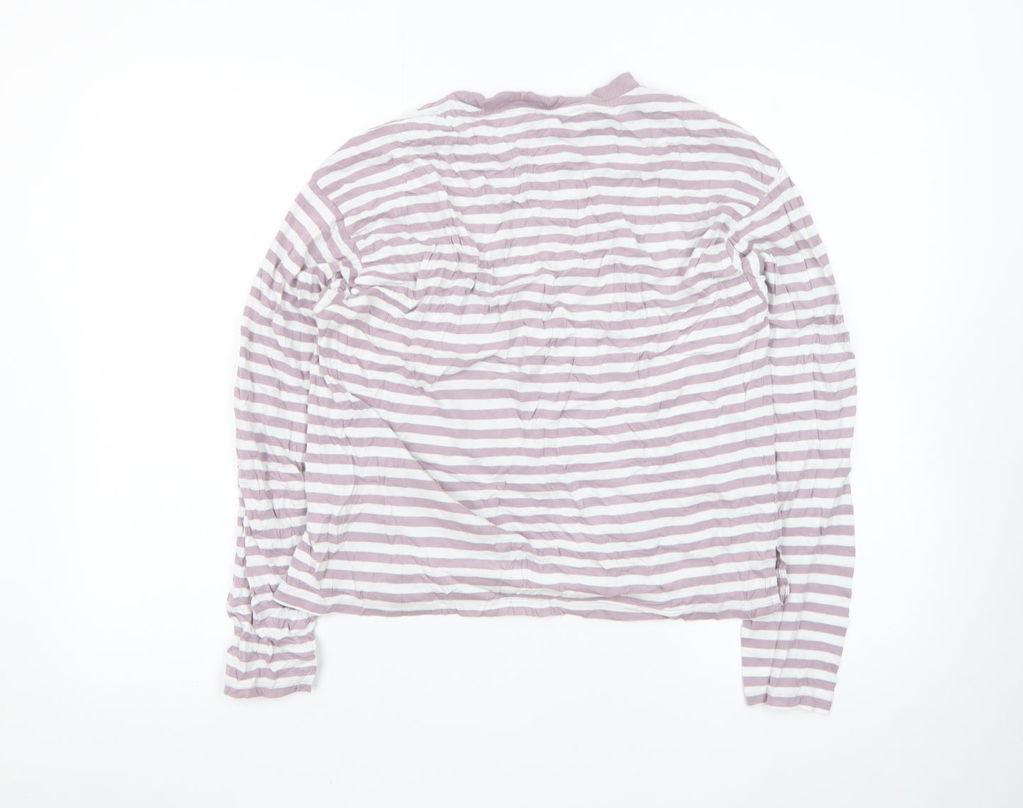Monki Womens Pink White Striped Long Sleeve Cotton T-Shirt Size S