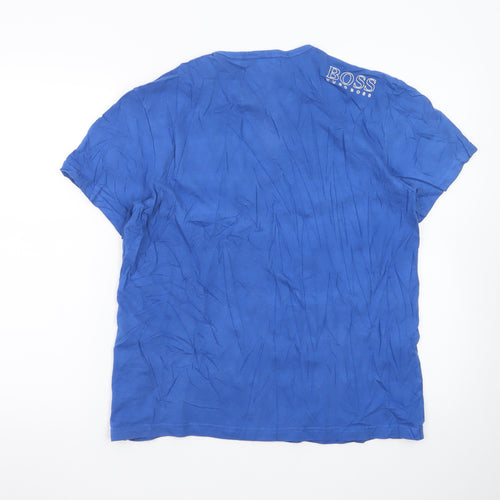 Hugo Boss Men Blue Cotton Crew Neck Short Sleeve T-Shirt Size L