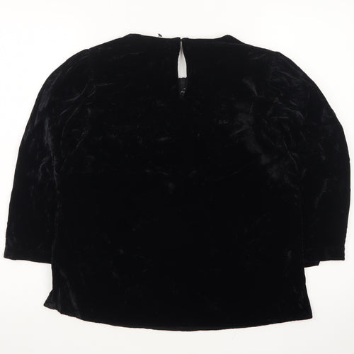 Zara Women Black Velvet Embroidered Blouse XS 3/4 Sleeve