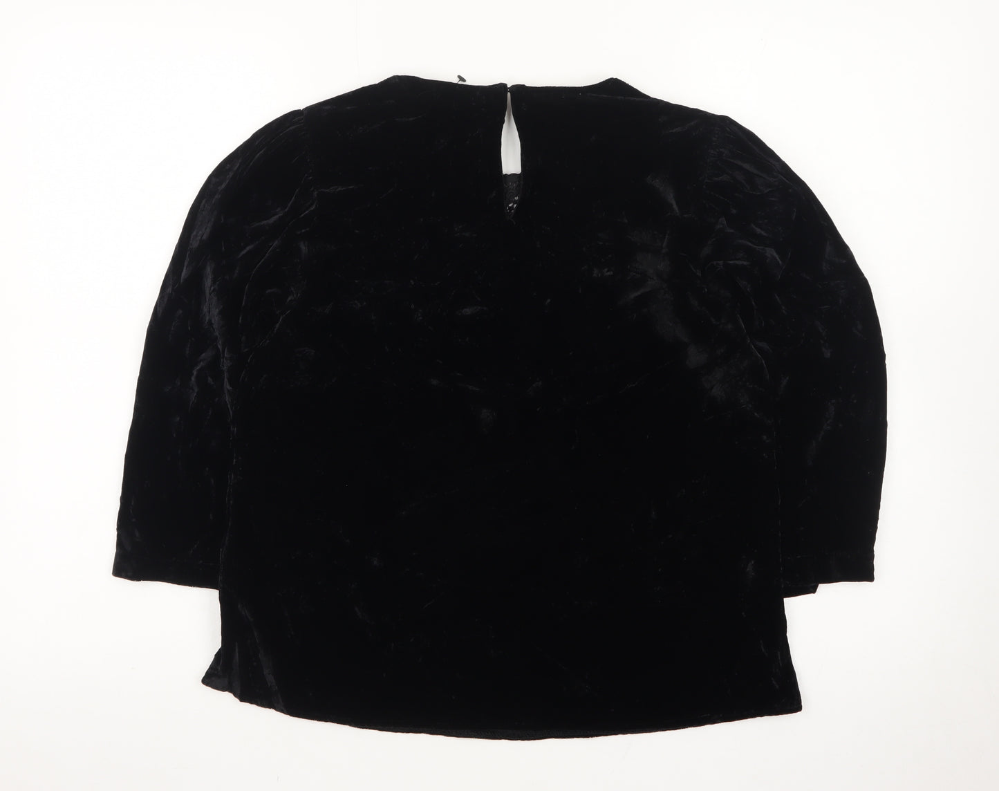 Zara Women Black Velvet Embroidered Blouse XS 3/4 Sleeve