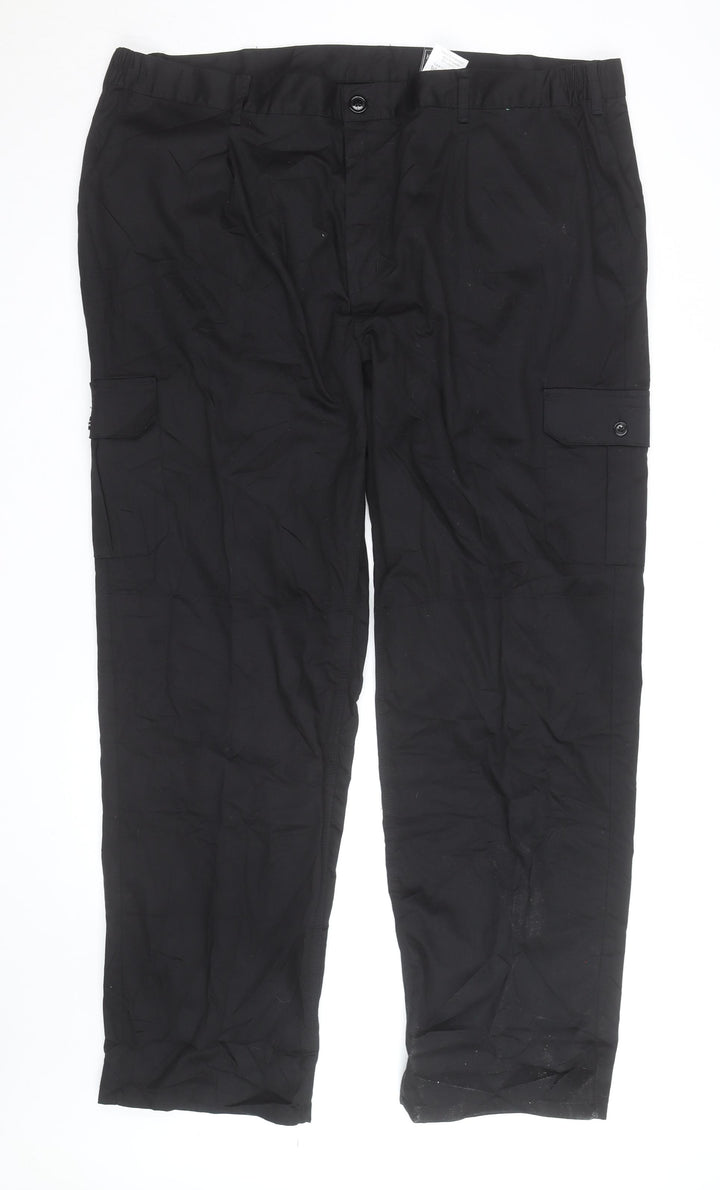 Knight Buck Men's Black Cargo Trousers Size 46 Regular Fit