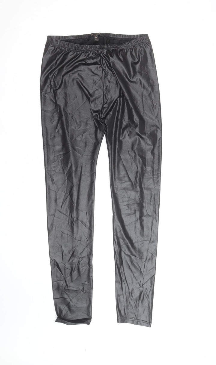 Ged London Women’s Black Faux Leather Leggings Size M Elastic Waist Slim Fit
