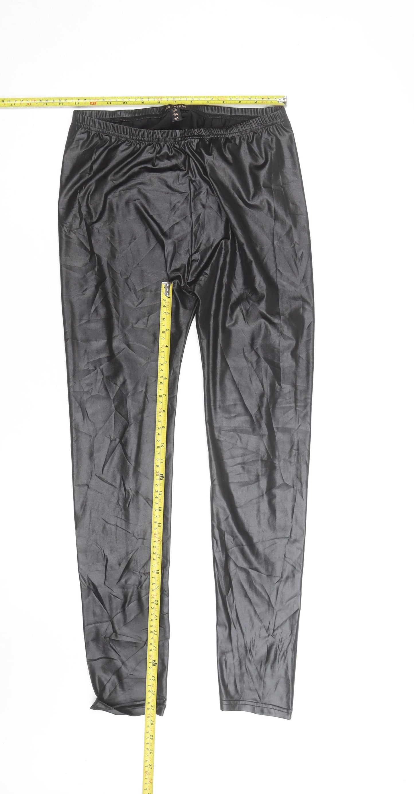 Ged London Women’s Black Faux Leather Leggings Size M Elastic Waist Slim Fit