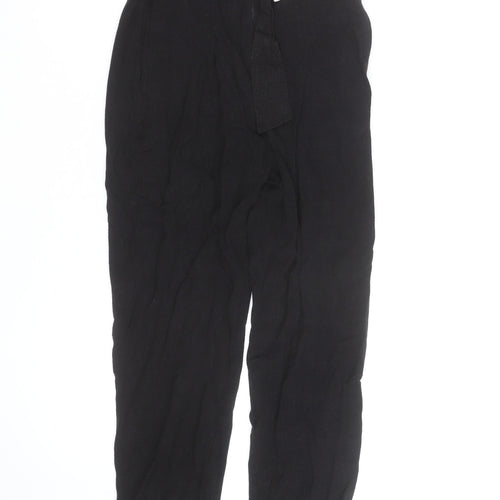Lipsy Women Black Paperbag Belted Trousers UK 10 Viscose Linen Blend