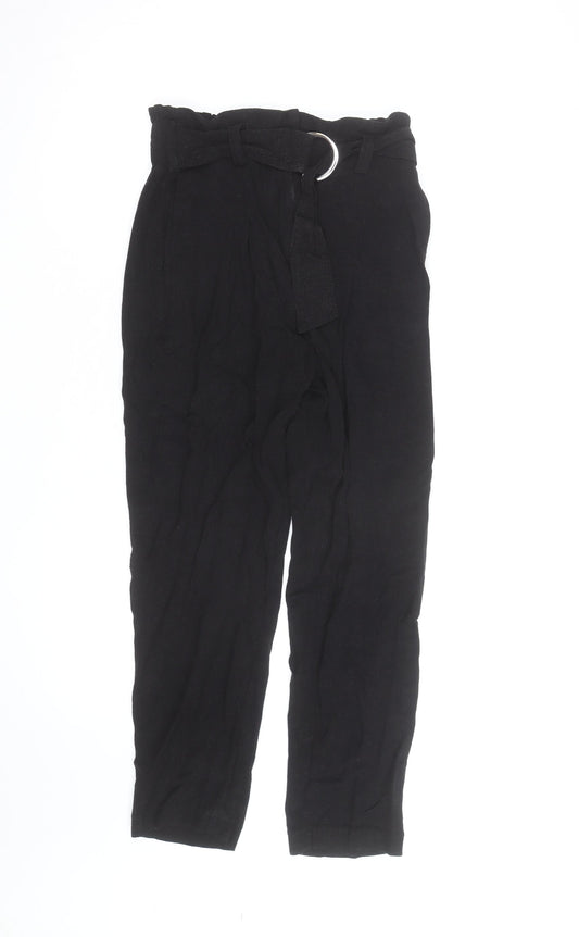 Lipsy Women Black Paperbag Belted Trousers UK 10 Viscose Linen Blend
