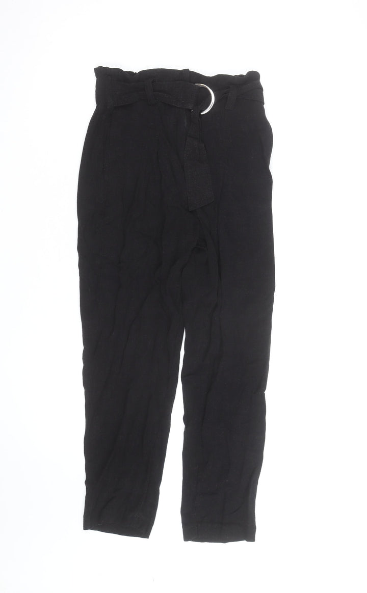 Lipsy Women Black Paperbag Belted Trousers UK 10 Viscose Linen Blend