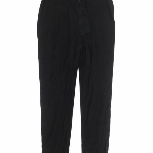Lipsy Women Black Paperbag Belted Trousers UK 10 Viscose Linen Blend