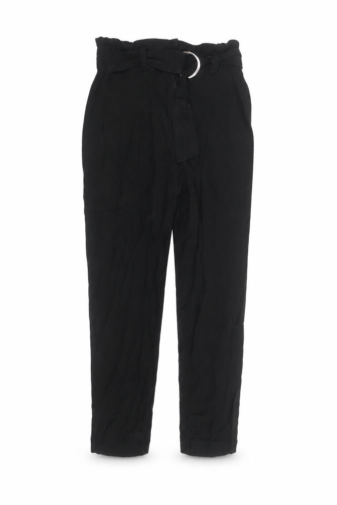 Lipsy Women Black Paperbag Belted Trousers UK 10 Viscose Linen Blend