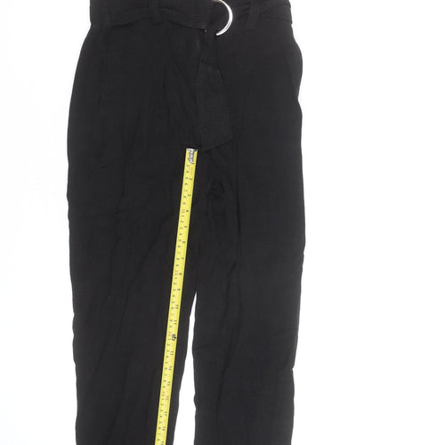 Lipsy Women Black Paperbag Belted Trousers UK 10 Viscose Linen Blend
