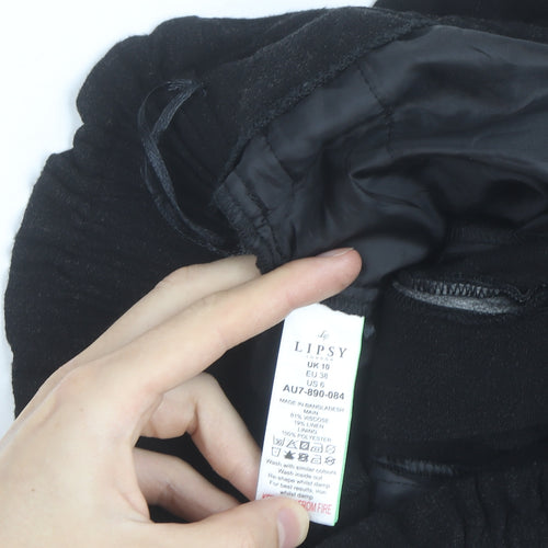 Lipsy Women Black Paperbag Belted Trousers UK 10 Viscose Linen Blend