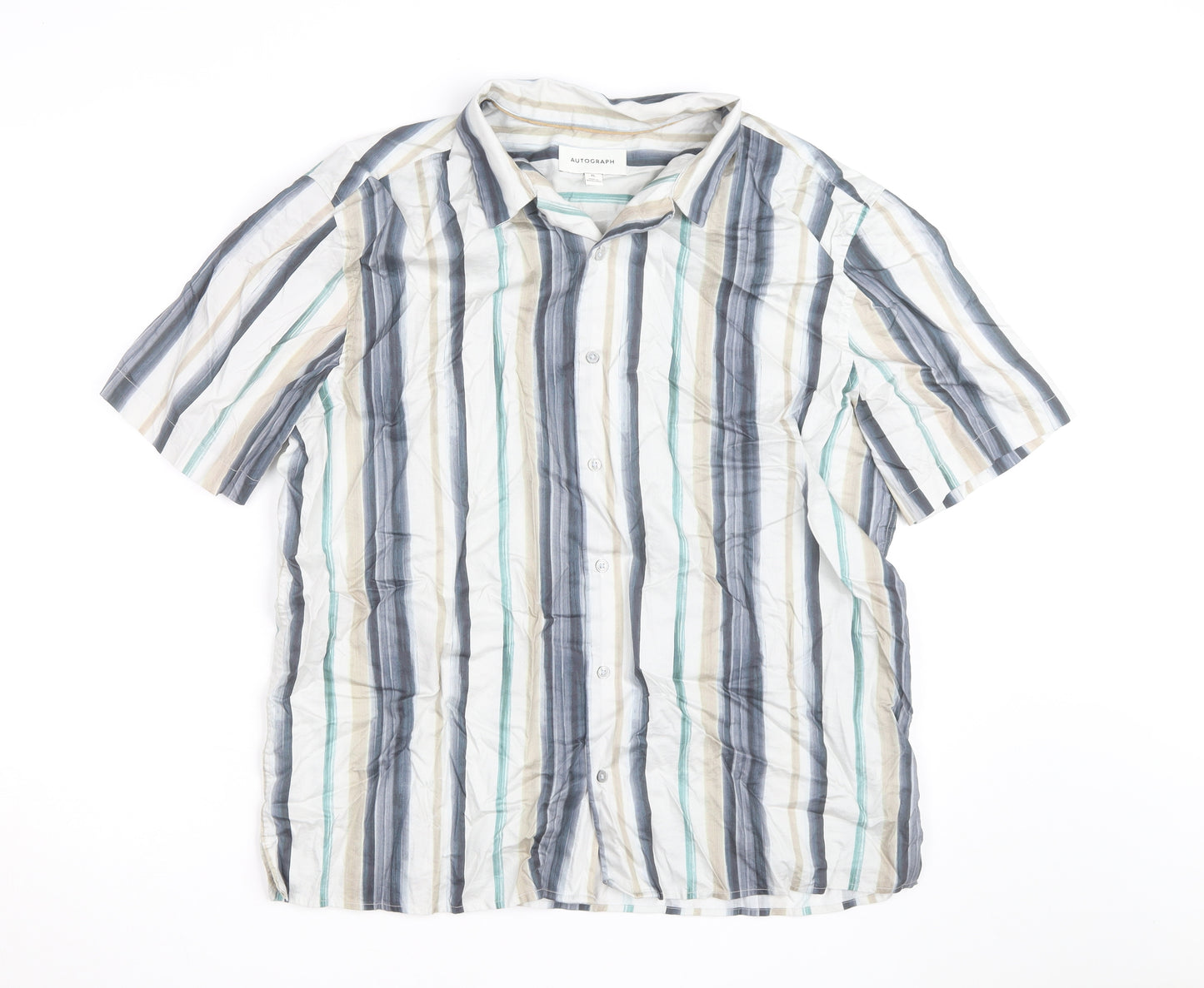 Marks and Spencer Autograph Men's Multicoloured XL Striped Short Sleeve Cotton Shirt