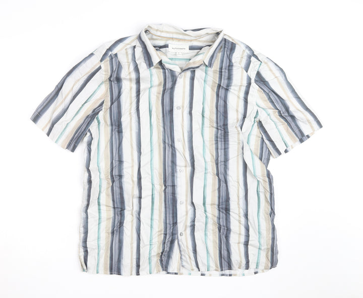 Marks and Spencer Autograph Men's Multicoloured XL Striped Short Sleeve Cotton Shirt