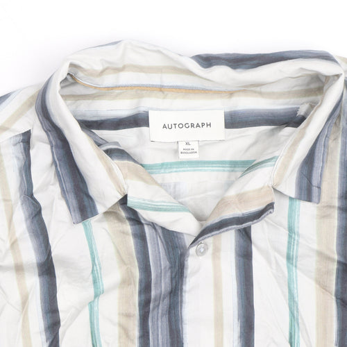 Marks and Spencer Autograph Men's Multicoloured XL Striped Short Sleeve Cotton Shirt
