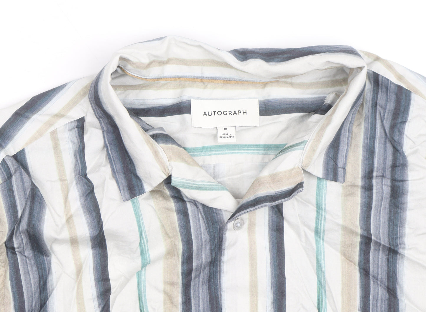 Marks and Spencer Autograph Men's Multicoloured XL Striped Short Sleeve Cotton Shirt