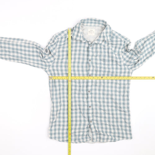 Marks and Spencer Men's Blue Check Regular Fit Cotton Shirt S