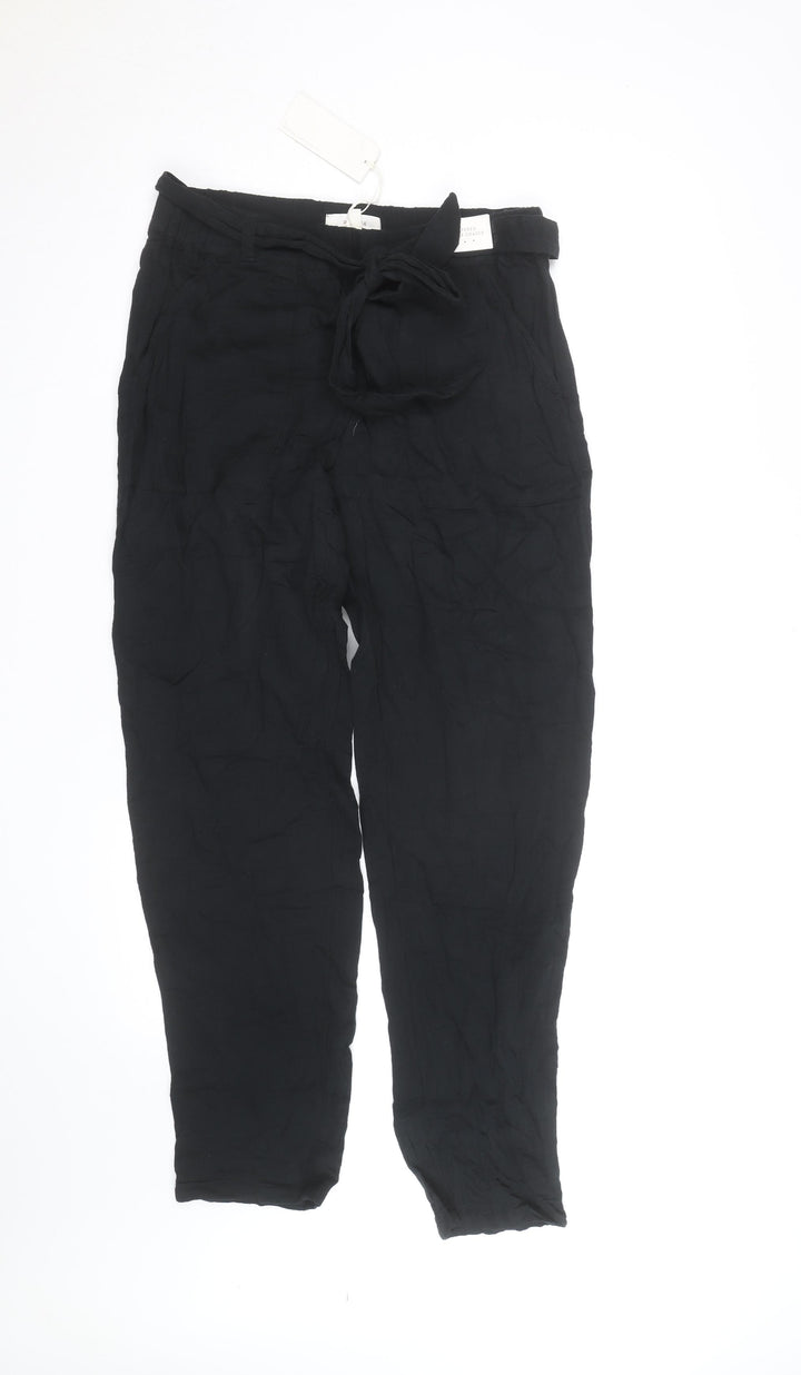 Marks and Spencer Women’s Black 12 Linen Belted Tapered Ankle Trousers
