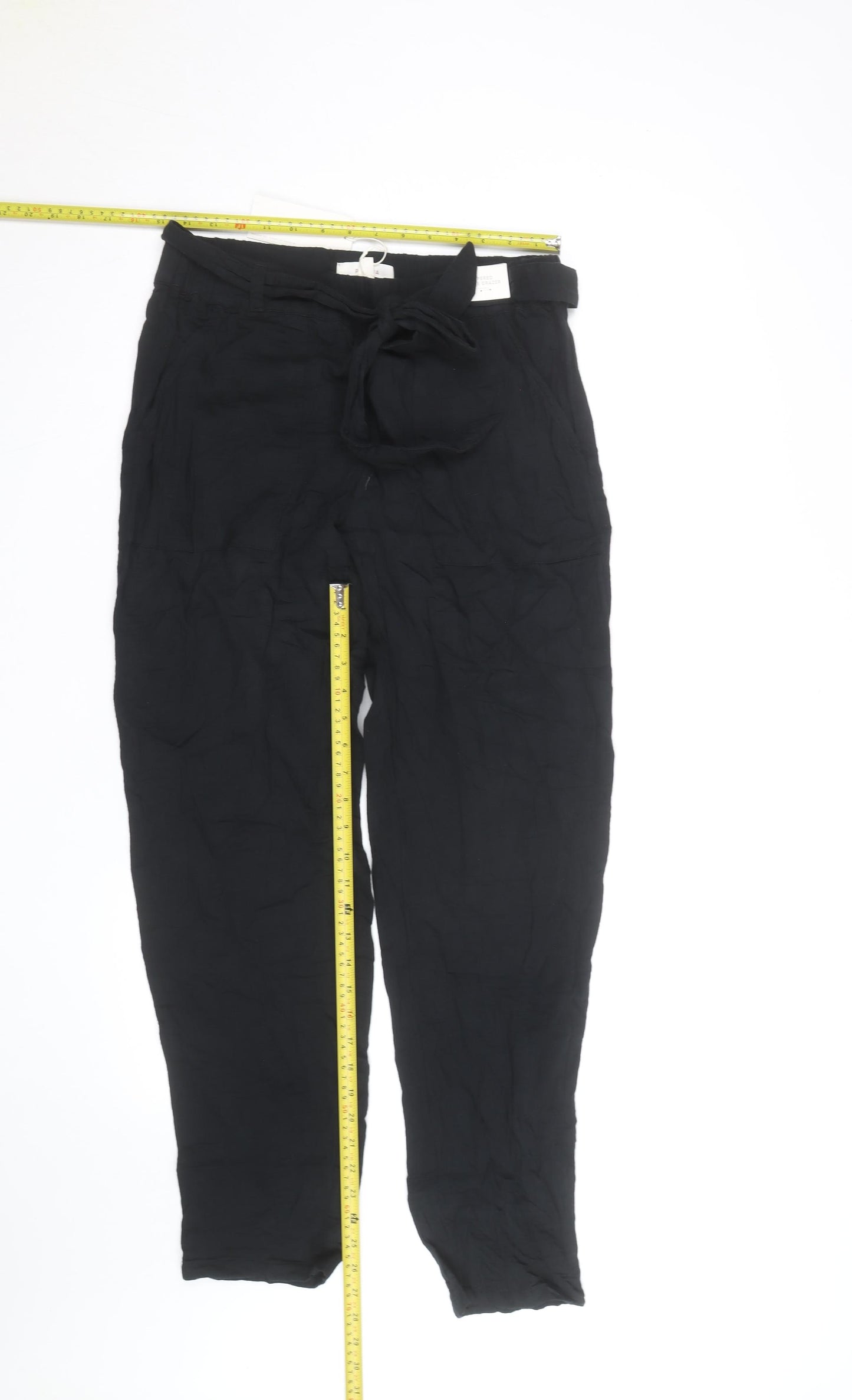 Marks and Spencer Women’s Black 12 Linen Belted Tapered Ankle Trousers