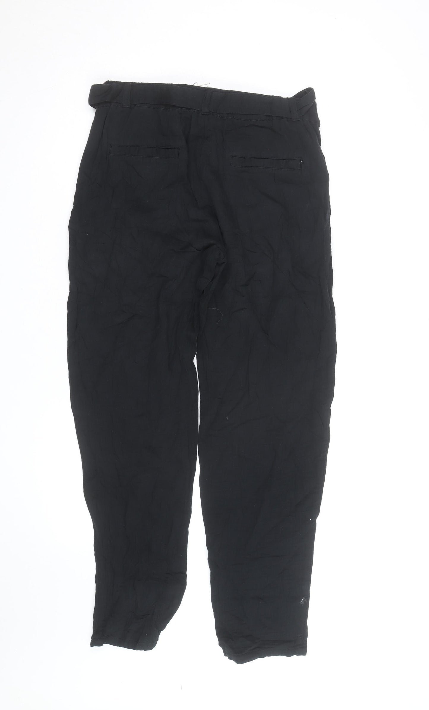 Marks and Spencer Women’s Black 12 Linen Belted Tapered Ankle Trousers