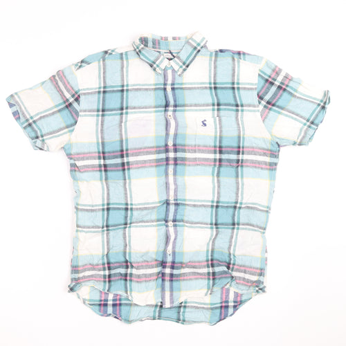 Joules Men's Blue Checked Short Sleeve Slim Fit Cotton Shirt M