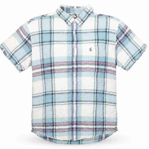 Joules Men's Blue Checked Short Sleeve Slim Fit Cotton Shirt M